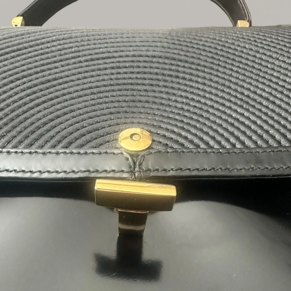Tiffany & Co Vintage Classic Black Patent Leather Top Handle Bag Made in Italy